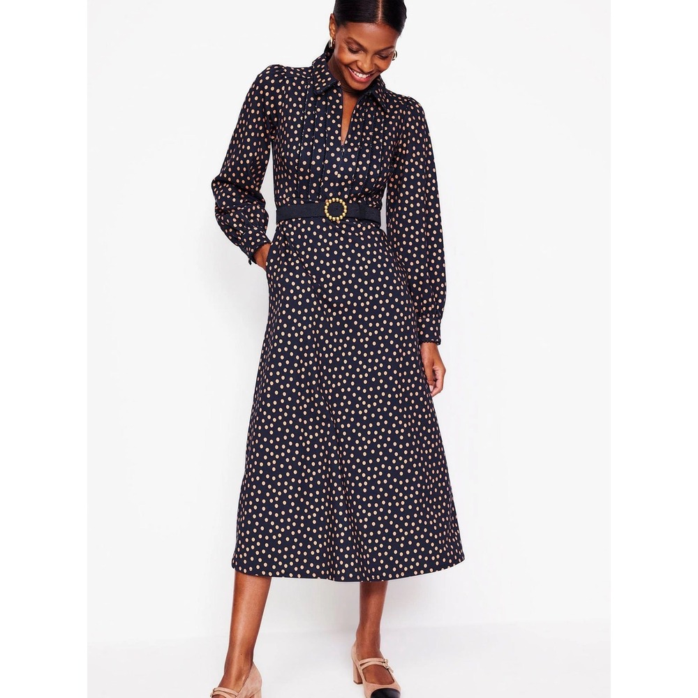 Boden Jenna Polka Dot Long Sleeve Maxi Dress Navy US 6L Long